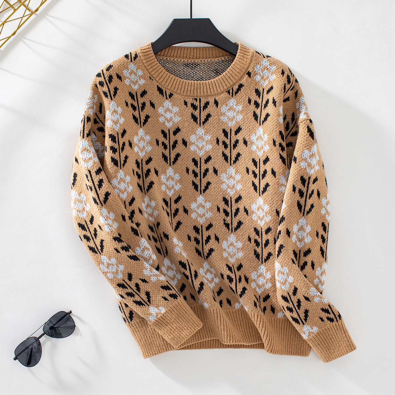 Flower Jacquard Pullover Women's Sweater