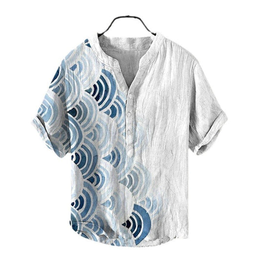 Summer Beach Casual Men's Clothing Short Sleeve V-neck