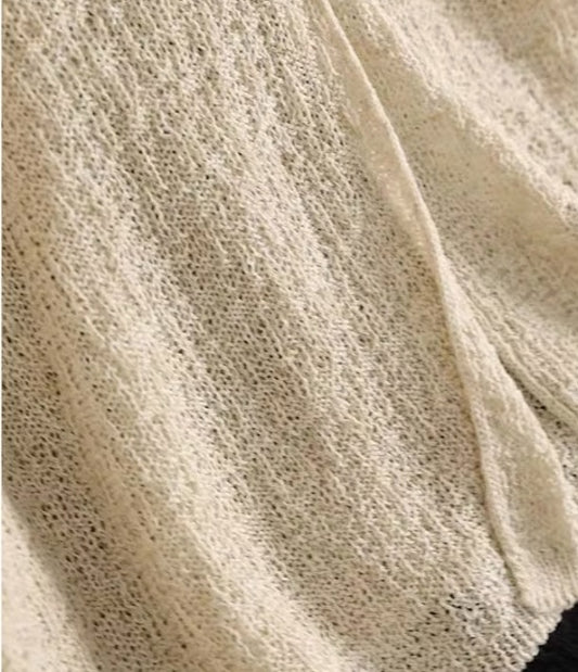 Women's Linen Cardigan With Skirt Collar Thin Hollow Breathable