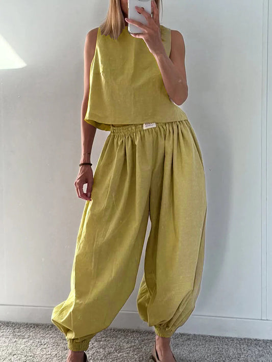 Sleeveless Top Loose Trousers Women's Suit