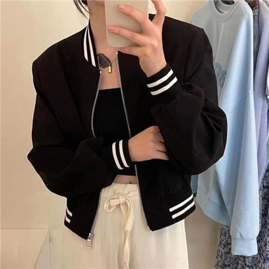 Women's Short Baseball Jacket Spring And Autumn Loose Fashionable Versatile Casual Sports Jacket Cardigan