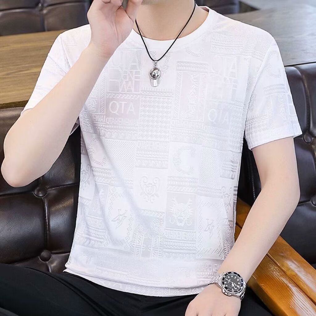 New Ice Silk Men's Short Sleeve All-match Fashion Round Neck