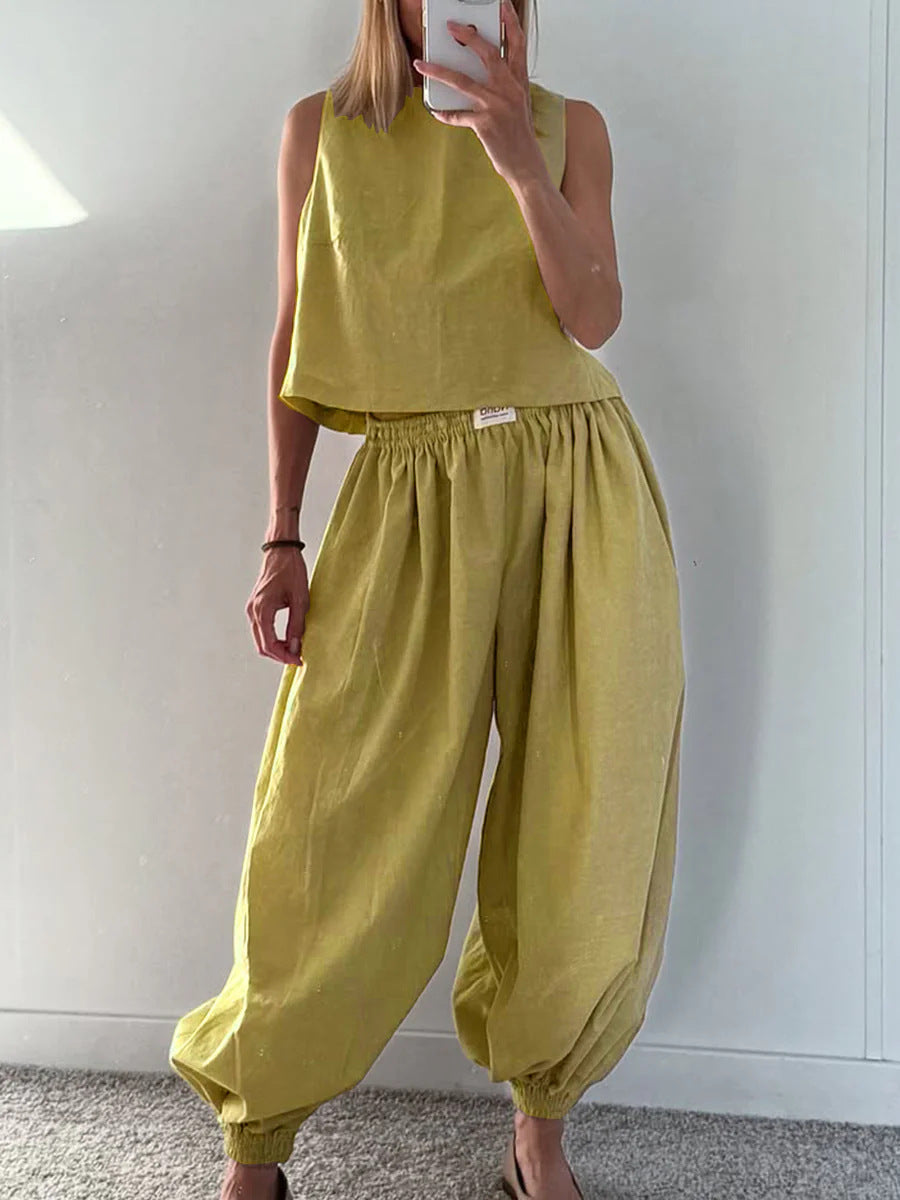 Sleeveless Top Loose Trousers Women's Suit