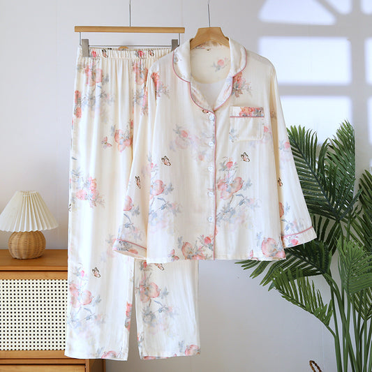 Women's Spring And Autumn Long Sleeve Thin Summer Bamboo Fiber Home Wear Suit