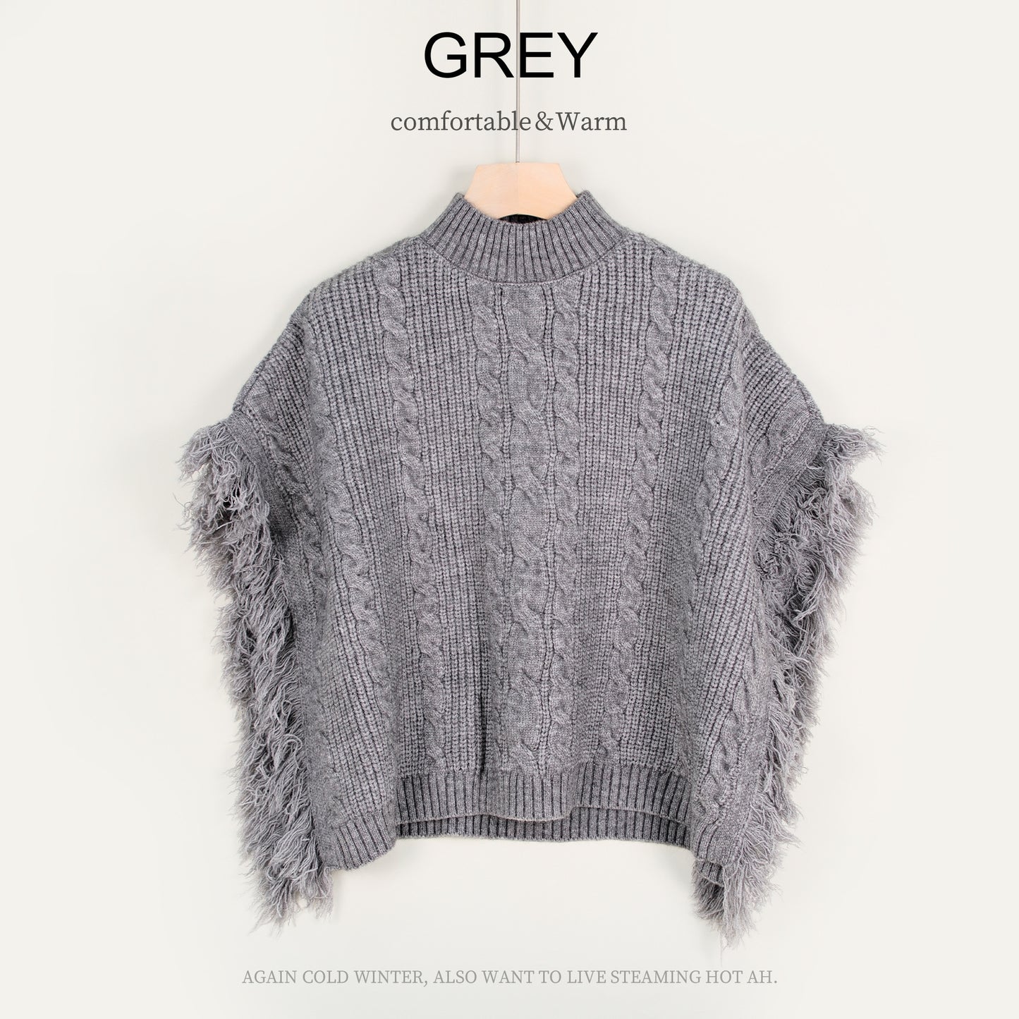 Semi-high Stand Collar Knitted Wool Tassel Half Sleeve Cape