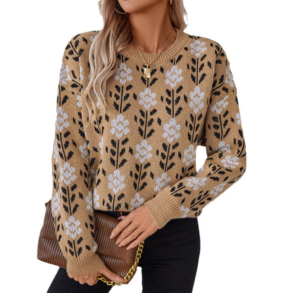 Flower Jacquard Pullover Women's Sweater