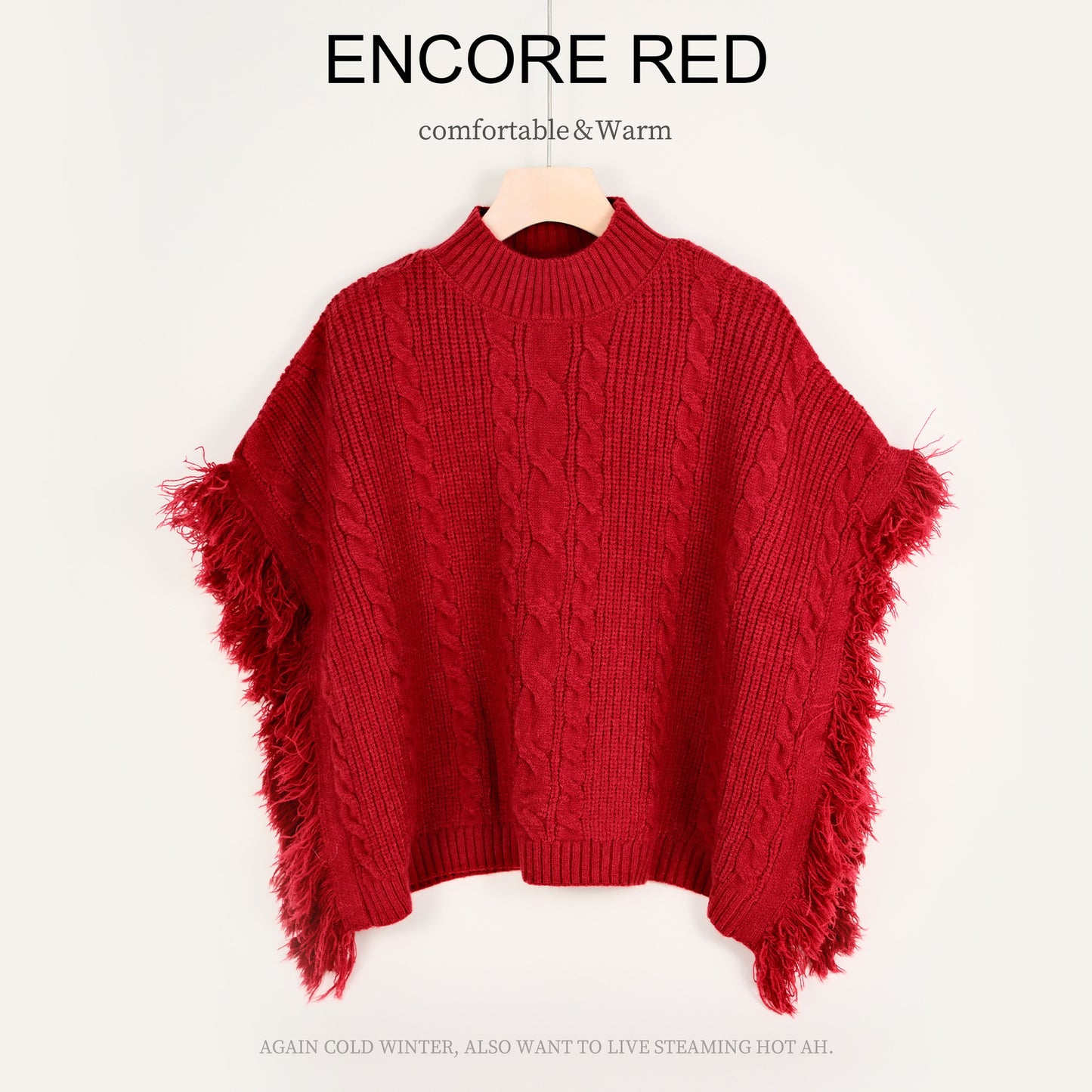 Semi-high Stand Collar Knitted Wool Tassel Half Sleeve Cape