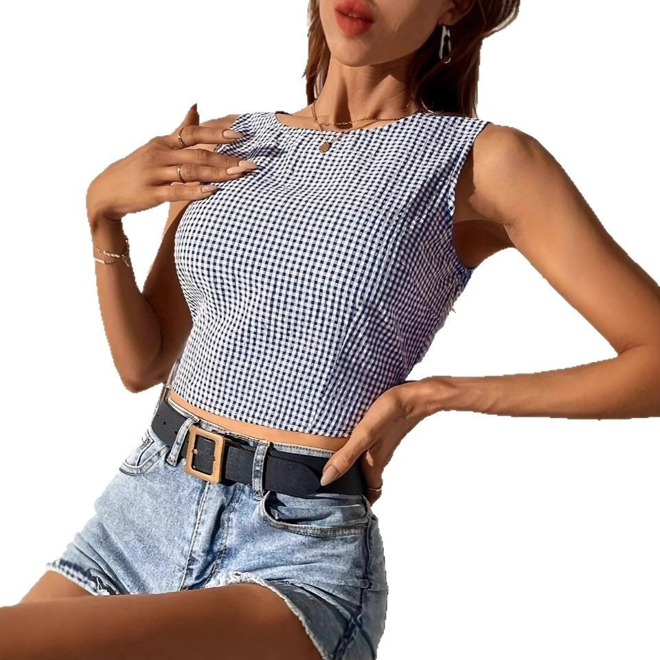 New Holiday Sexy Plaid Knotted Sleeveless Camisole Top