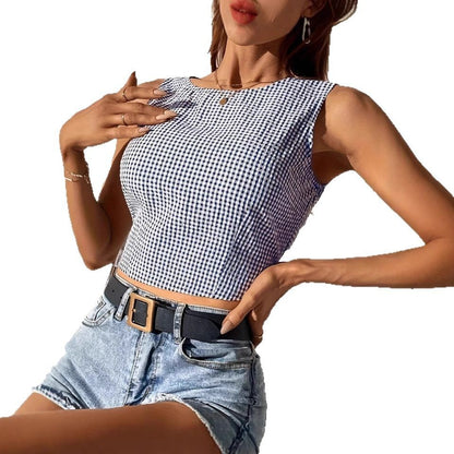 New Holiday Sexy Plaid Knotted Sleeveless Camisole Top