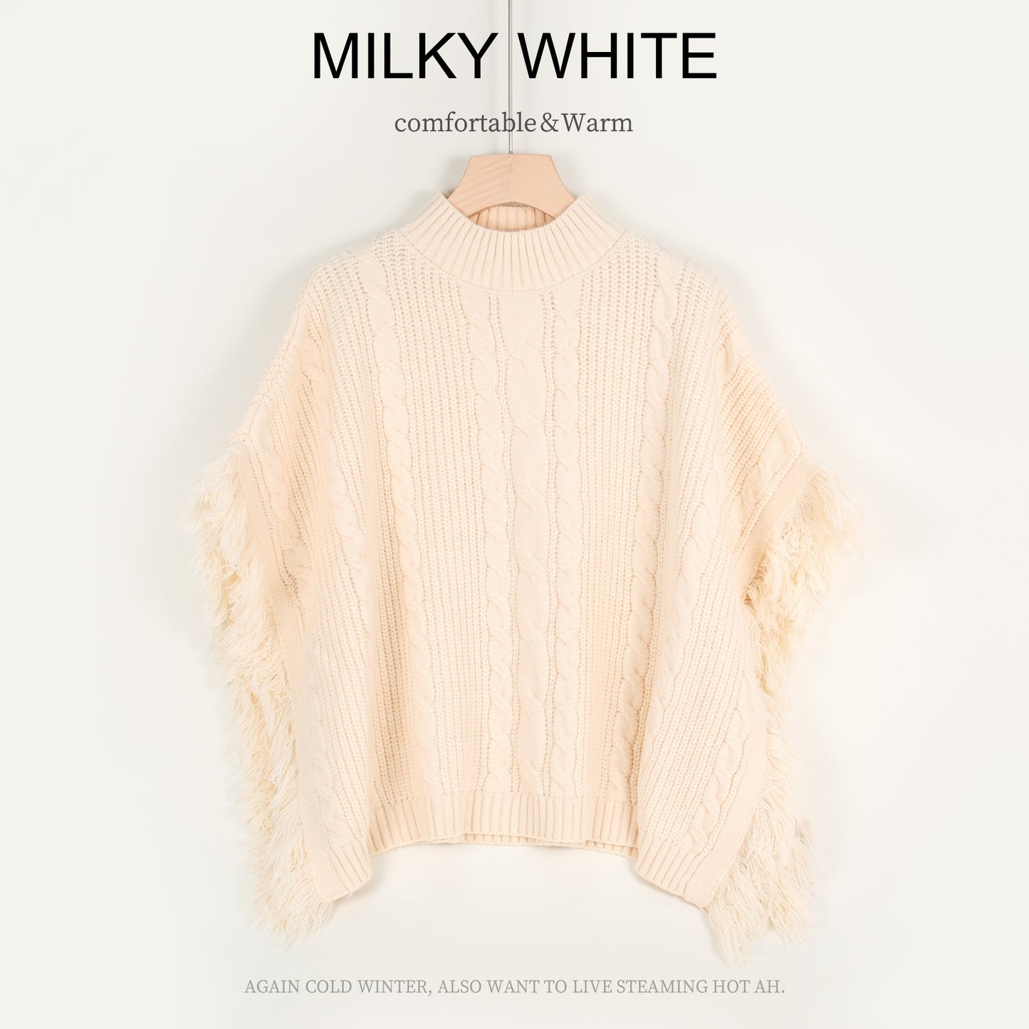Semi-high Stand Collar Knitted Wool Tassel Half Sleeve Cape