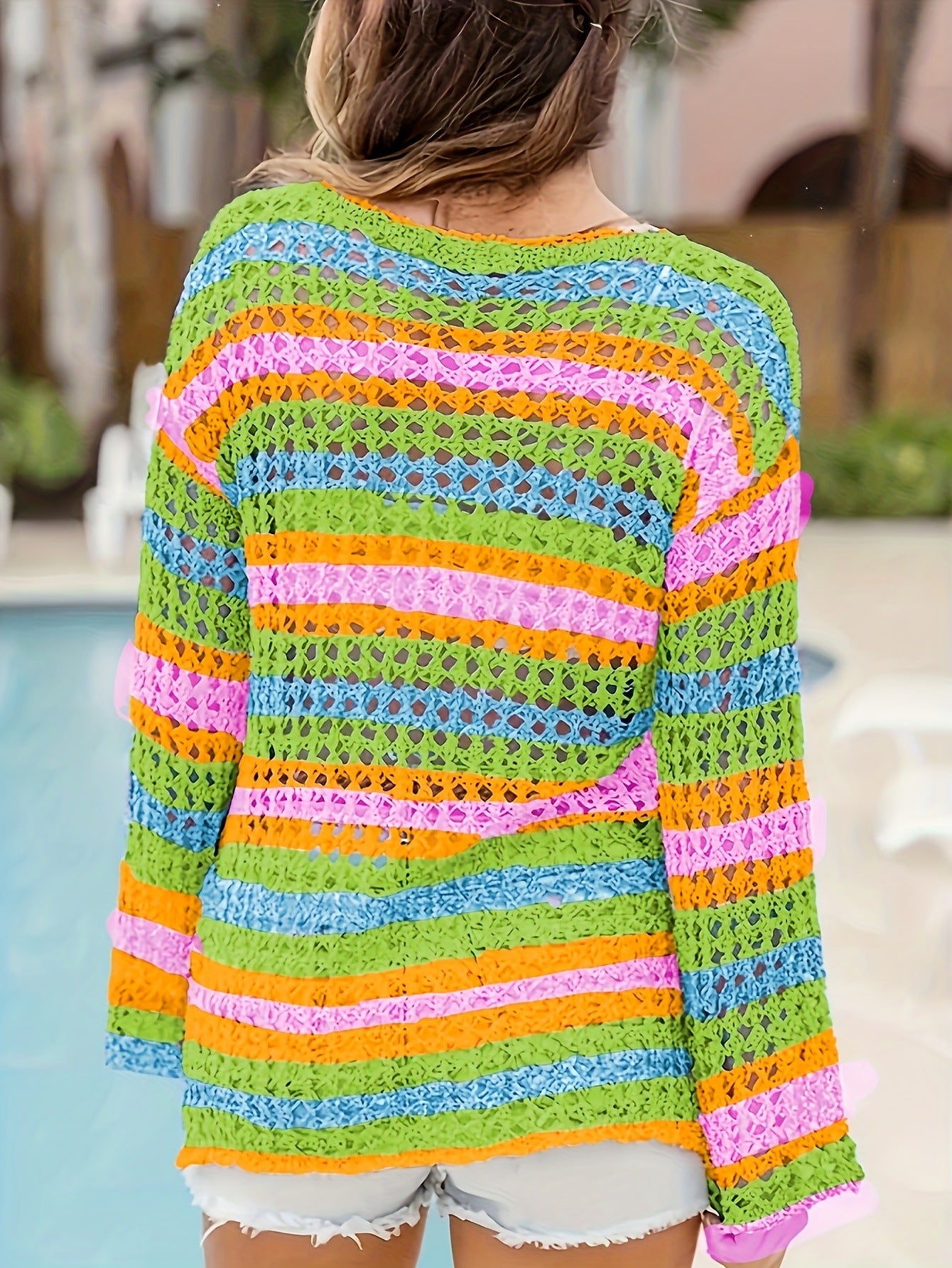Patchwork Loose Mixed Color Round Neck Striped Sweater