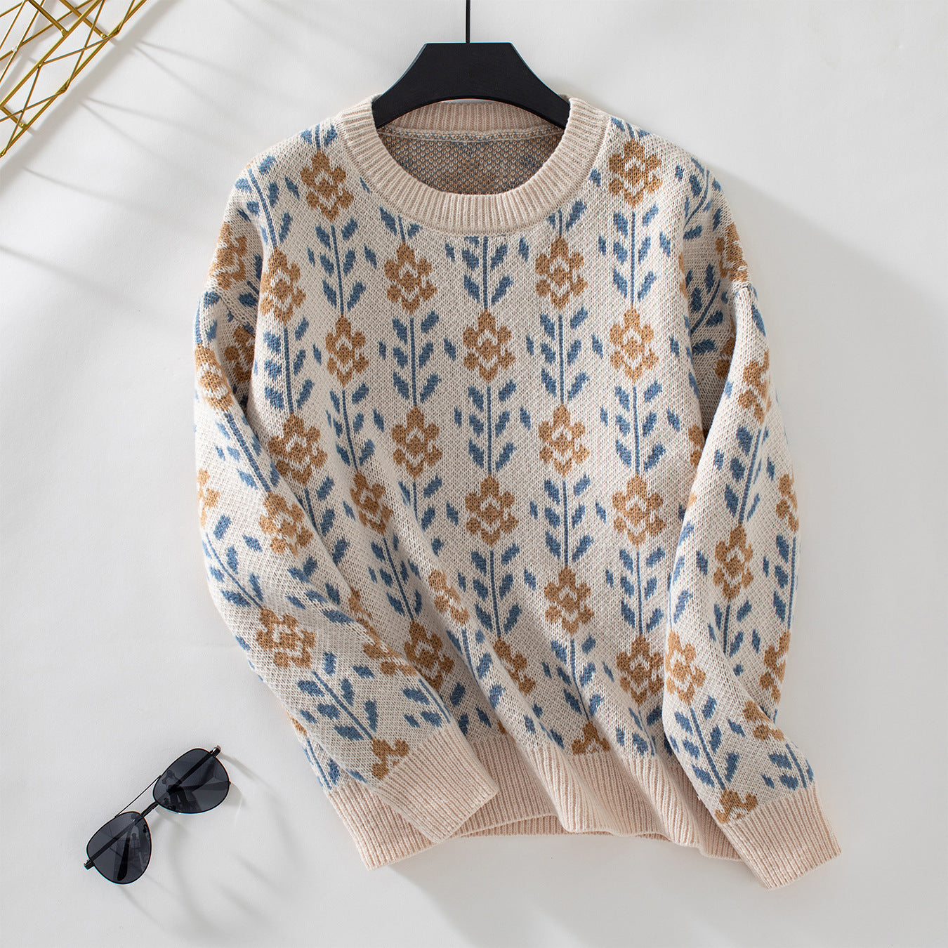 Flower Jacquard Pullover Women's Sweater