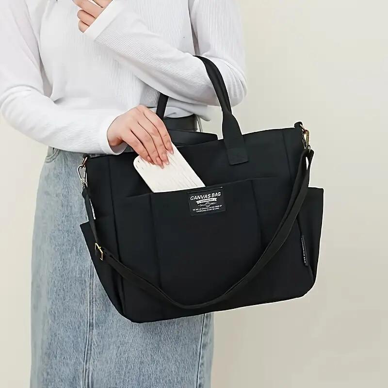 Multi Pocket Tote Bag For Women, Retro Canvas Shoulder Bag, Versatile Crossbody Bag For Daily Use