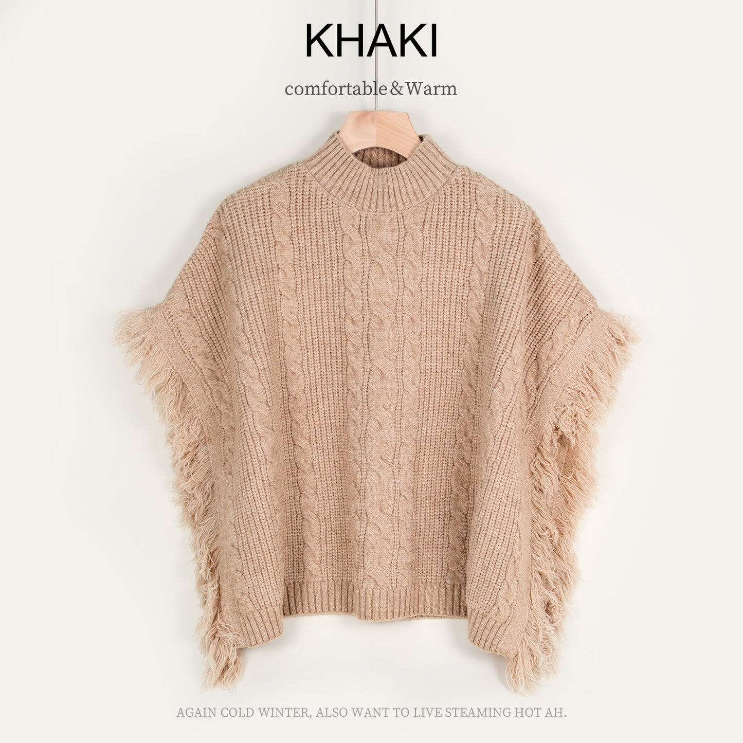 Semi-high Stand Collar Knitted Wool Tassel Half Sleeve Cape