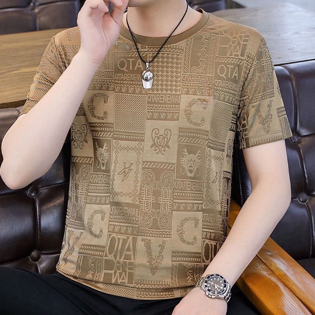 New Ice Silk Men's Short Sleeve All-match Fashion Round Neck