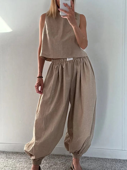 Sleeveless Top Loose Trousers Women's Suit