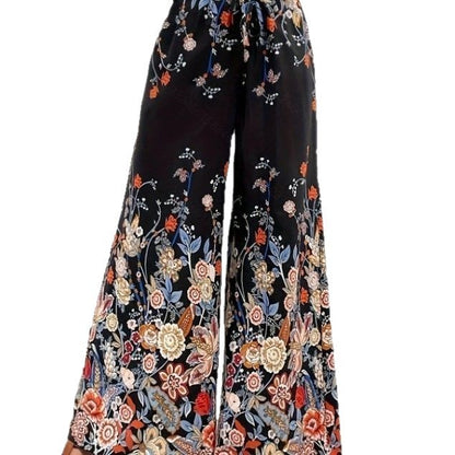 Fashionable Printed Loose High Waist Lace-up Wide Leg Trousers
